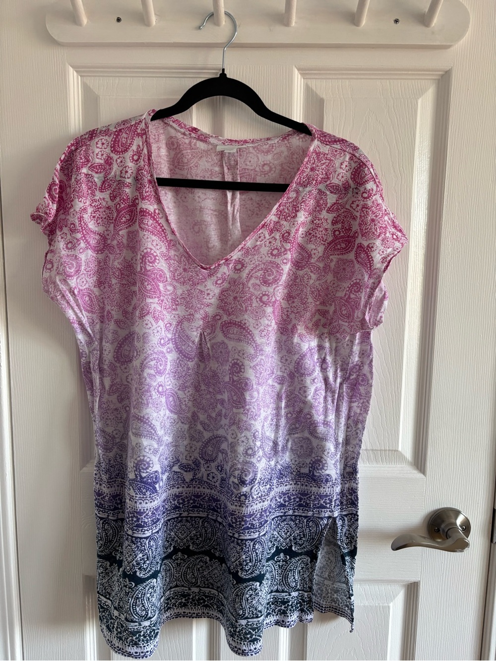 J. Jill 100% Linen Pink Ombre Paisley V-Neck Tunic
